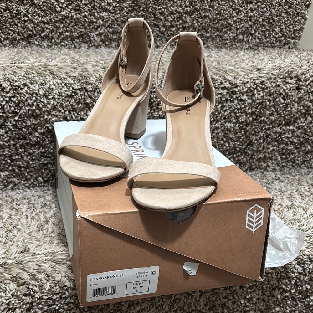 Call It Spring Cream Heels with Suede Texture